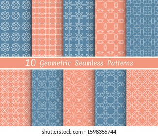 Set of seamless line patterns. Colorful geometric backgrounds collection. Endless repeating linear texture for wallpaper, packaging, banners, invitations, business cards, fabric print
