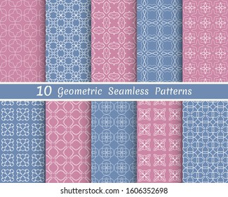 Set of seamless line patterns. Colorful geometric backgrounds collection. Endless repeating linear texture for wallpaper, packaging, banners, invitations, business cards, fabric print
