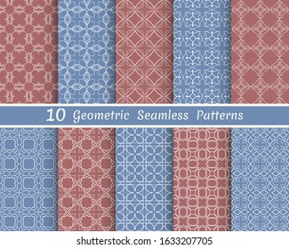 Set of seamless line patterns. Colorful geometric backgrounds collection. Endless repeating linear texture for wallpaper, packaging, banners, invitations, business cards, fabric print