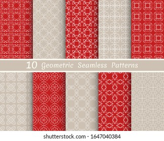 Satz nahtloser Zeilenmuster. Farbige Kollektion geometrischer Hintergründe. Endlos wiederholte lineare Struktur für Bildschirmhintergründe, Verpackungen, Banner, Einladungen, Visitenkarten, Stoffdruck