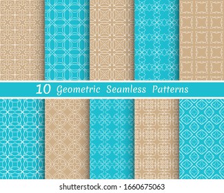 Satz nahtloser Zeilenmuster. Farbige Kollektion geometrischer Hintergründe. Endlos wiederholte lineare Struktur für Bildschirmhintergründe, Verpackungen, Banner, Einladungen, Visitenkarten, Stoffdruck