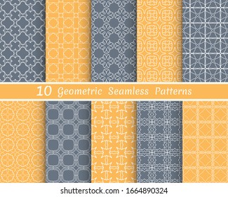 Conjunto de patrones de línea sin fisuras. Colección de fondo geométrico y colorido. Textura lineal extensible para papel pintado, embalaje, banners, invitaciones, tarjetas de visita, impresión de tela