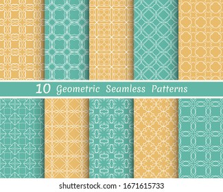 Set of seamless line patterns. Colorful geometric backgrounds collection. 