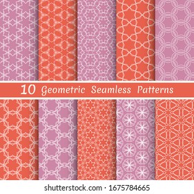 Set of seamless line patterns. Colorful geometric backgrounds collection. Endless repeating linear texture for wallpaper, packaging, banners, invitations, business cards, fabric print