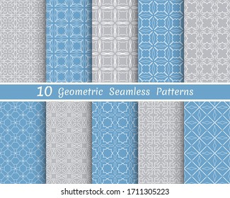 Satz nahtloser Zeilenmuster. Farbige Kollektion geometrischer Hintergründe. Endlos wiederholte lineare Struktur für Bildschirmhintergründe, Verpackungen, Banner, Einladungen, Visitenkarten, Stoffdruck
