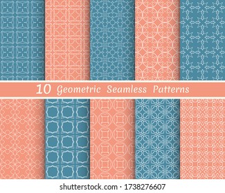 Conjunto de patrones de línea sin fisuras. Colorida colección de fondos geométricos. Textura lineal repetitiva sin fin para papel pintado, embalaje, banners, invitaciones, tarjetas de visita, impresión de tela
