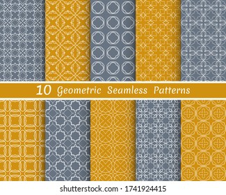 Conjunto de patrones de línea sin fisuras. Colorida colección de fondos geométricos. Textura lineal repetitiva sin fin para papel pintado, embalaje, banners, invitaciones, tarjetas de visita, impresión de tela