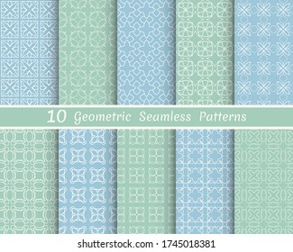 Conjunto de patrones de línea sin fisuras. Colorida colección de fondos geométricos. Textura lineal repetitiva sin fin para papel pintado, embalaje, banners, invitaciones, tarjetas de visita, impresión de tela