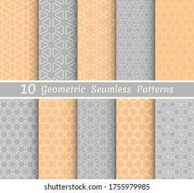 Conjunto de patrones de línea sin fisuras. Colorida colección de fondos geométricos. Textura lineal repetitiva sin fin para papel pintado, embalaje, banners, invitaciones, tarjetas de visita, impresión de tela