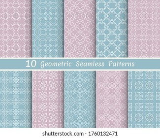 Satz nahtloser Zeilenmuster. Farbige Kollektion geometrischer Hintergründe. Endlos wiederholte lineare Struktur für Bildschirmhintergründe, Verpackungen, Banner, Einladungen, Visitenkarten, Stoffdruck