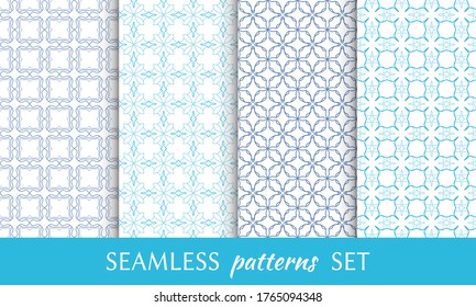 Satz nahtloser Zeilenmuster. Farbige Kollektion geometrischer Hintergründe. Endlos wiederholte lineare Struktur für Bildschirmhintergründe, Verpackungen, Banner, Einladungen, Visitenkarten, Stoffdruck