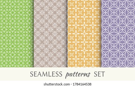 Conjunto de patrones de línea sin fisuras. Colorida colección de fondos geométricos. Textura lineal repetitiva sin fin para papel pintado, embalaje, banners, invitaciones, tarjetas de visita, impresión de tela