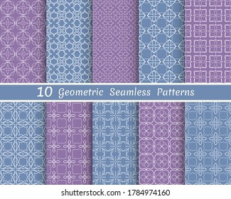 Satz nahtloser Zeilenmuster. Farbige Kollektion geometrischer Hintergründe. Endlos wiederholte lineare Struktur für Bildschirmhintergründe, Verpackungen, Banner, Einladungen, Visitenkarten, Stoffdruck