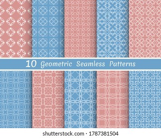 Conjunto de patrones de línea sin fisuras. Colorida colección de fondos geométricos. Textura lineal repetitiva sin fin para papel pintado, embalaje, banners, invitaciones, tarjetas de visita, impresión de tela
