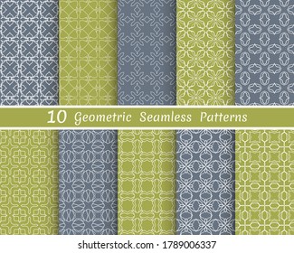 Conjunto de patrones de línea sin fisuras. Colorida colección de fondos geométricos. Textura lineal repetitiva sin fin para papel pintado, embalaje, banners, invitaciones, tarjetas de visita, impresión de tela
