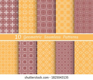 Conjunto de patrones de línea sin fisuras. Colorida colección de fondos geométricos. Textura lineal repetitiva sin fin para papel pintado, embalaje, banners, invitaciones, tarjetas de visita, impresión de tela