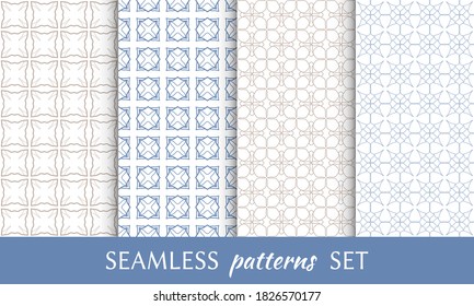 Satz nahtloser Zeilenmuster. Farbige Kollektion geometrischer Hintergründe. Endlos wiederholte lineare Struktur für Bildschirmhintergründe, Verpackungen, Banner, Einladungen, Visitenkarten, Stoffdruck