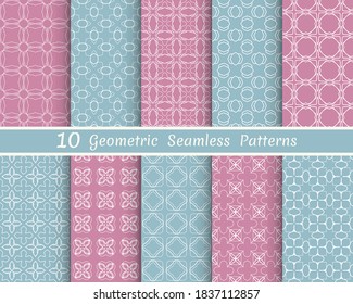 Conjunto de patrones de línea sin fisuras. Colorida colección de fondos geométricos. Textura lineal repetitiva sin fin para papel pintado, embalaje, banners, invitaciones, tarjetas de visita, impresión de tela