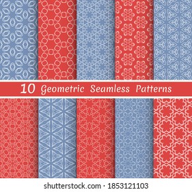 Conjunto de patrones de línea sin fisuras. Colorida colección de fondos geométricos. Textura lineal repetitiva sin fin para papel pintado, embalaje, banners, invitaciones, tarjetas de visita, impresión de tela