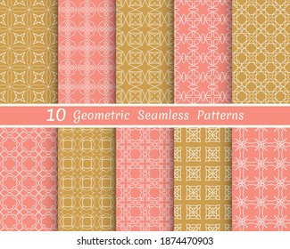 Set of seamless line patterns. Colorful geometric backgrounds collection. Endless repeating linear texture for wallpaper, packaging, banners, invitations, business cards, fabric print