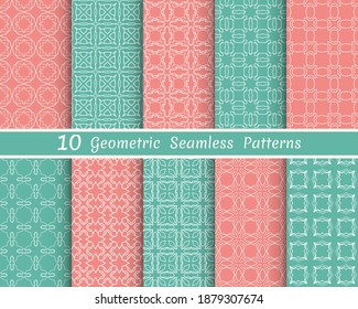 Satz nahtloser Zeilenmuster. Farbige Kollektion geometrischer Hintergründe. Endlos wiederholte lineare Struktur für Bildschirmhintergründe, Verpackungen, Banner, Einladungen, Visitenkarten, Stoffdruck