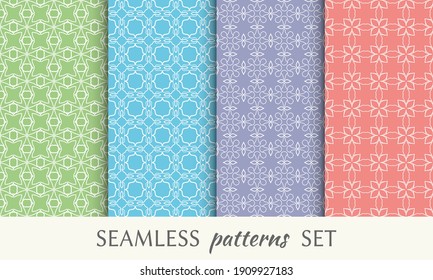 Conjunto de patrones de línea sin fisuras. Colorida colección de fondos geométricos. Textura lineal repetitiva sin fin para papel pintado, embalaje, banners, invitaciones, tarjetas de visita, impresión de tela