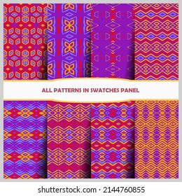 Set of seamless line patterns. Colorful geometric backgrounds collection. Endless repeating linear texture for wallpaper, packaging, banners, invitations, business cards, fabric print