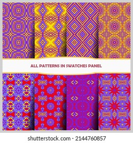 Conjunto de patrones de línea sin fisuras. Colorida colección de fondos geométricos. Textura lineal repetitiva sin fin para papel pintado, embalaje, banners, invitaciones, tarjetas de visita, impresión de tela