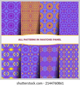 Set of seamless line patterns. Colorful geometric backgrounds collection. Endless repeating linear texture for wallpaper, packaging, banners, invitations, business cards, fabric print