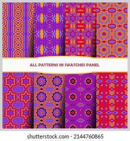 Set of seamless line patterns. Colorful geometric backgrounds collection. Endless repeating linear texture for wallpaper, packaging, banners, invitations, business cards, fabric print