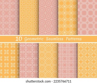 Conjunto de patrones de línea sin fisuras. Colorida colección de fondos geométricos. Textura lineal repetitiva sin fin para papel pintado, embalaje, banners, invitaciones, tarjetas de visita, impresión de tela