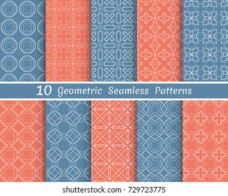 Set of seamless line patterns. Colorful geometric backgrounds collection. Endless repeating linear texture for wallpaper, packaging, banners, invitations, business cards, fabric print