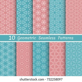 Set of seamless line patterns. Colorful geometric backgrounds collection. Endless repeating linear texture for wallpaper, packaging, banners, invitations, business cards, fabric print