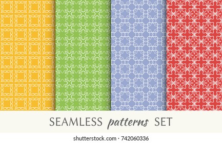 Set of seamless line patterns. Colorful geometric backgrounds collection. Endless repeating linear texture for wallpaper, packaging, banners, invitations, business cards, fabric print