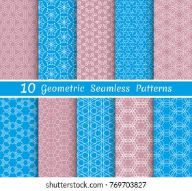 Set of seamless line patterns. Colorful geometric backgrounds collection. Endless repeating linear texture for wallpaper, packaging, banners, invitations, business cards, fabric print