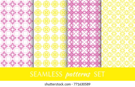 Set of seamless line patterns. Colorful geometric backgrounds collection. Endless repeating linear texture for wallpaper, packaging, banners, invitations, business cards, fabric print