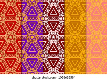 Set of seamless line patterns. Endless repeating linear texture. Colorful geometric backgrounds. Vector illustration. For design, business card, scrapbook