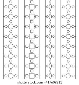 Set of seamless line patterns in the form of geometric symbols isolated on white background. EPS 10 vector illustration.