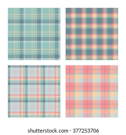 Set of seamless lumberjack plaid patterns, tartan vector patterned texture. For design, background, backdrop, textile, card, fabric, cloth,  decoration, wrapping paper. Blue, pink and green.