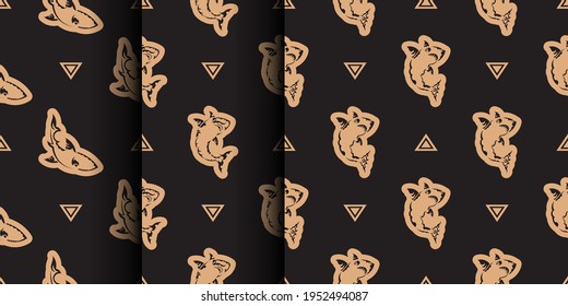 Set of Seamless luxury pattern with sharks. Good for mural wallpaper, fabric, postcards and printing. Vector illustration.