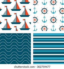 Set of seamless marine patterns. Vector  illustration
