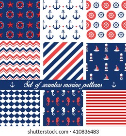 Set of seamless marine patterns. Vector illustration