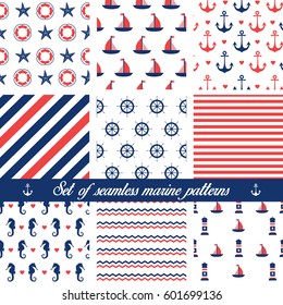 Set of seamless marine patterns. Vector illustration