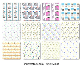 Set of seamless memphis patterns isolated on white.