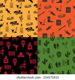 set of seamless mexican themed pattern backgrounds, 4 variations with clipping paths