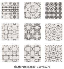 Set of seamless minimalistic patterns - floral patterns, geometric patterns, abstract patterns. Seamless background.