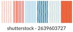 Set of seamless modern simple minimal vertical summer striped colorful light patterns, backgrounds; blue, red, pink, white colors; hand drawn vector illustration, drawing, flat style