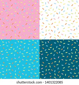 set of  Seamless Modern Vector Confetti. Background Pattern. Covering confectionery. confetti on pink background. colored caramel, lollipops. multicolored sticks. Memphis Pattern. decoration.