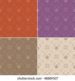 set of seamless monochromatic textures in egyptian style with scarab