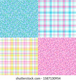 Set of seamless multicolored patterns. Abstract textures. Triangle pattern. Geometric checkered texture